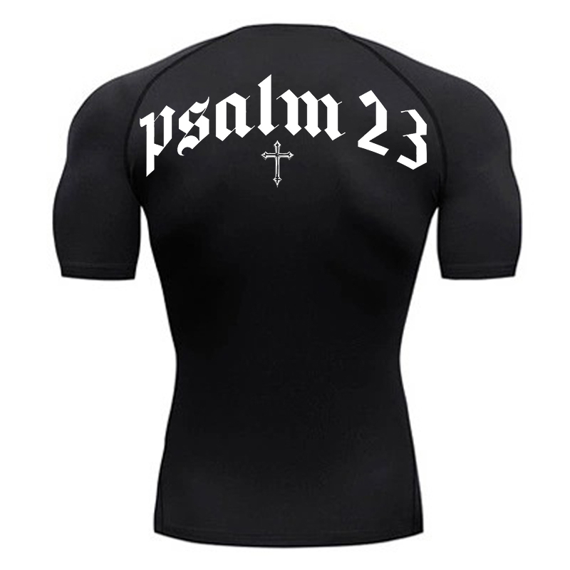 Crossfit Gym - Psalm 23เสื้อรัดรูปพิมพ์ลายกากบาทสำหรับผู้ชายเสื้อยืดแห้งเร็วสำหรับออกกำลังกายฟิตเนสเสื้อกล้ามสำหรับใส่ออกกำลังกาย